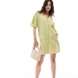 Striped Green Linen Dress by ASOS size 10